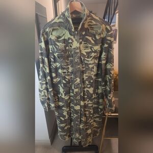 Distressed Camo Maxi Denim Duster